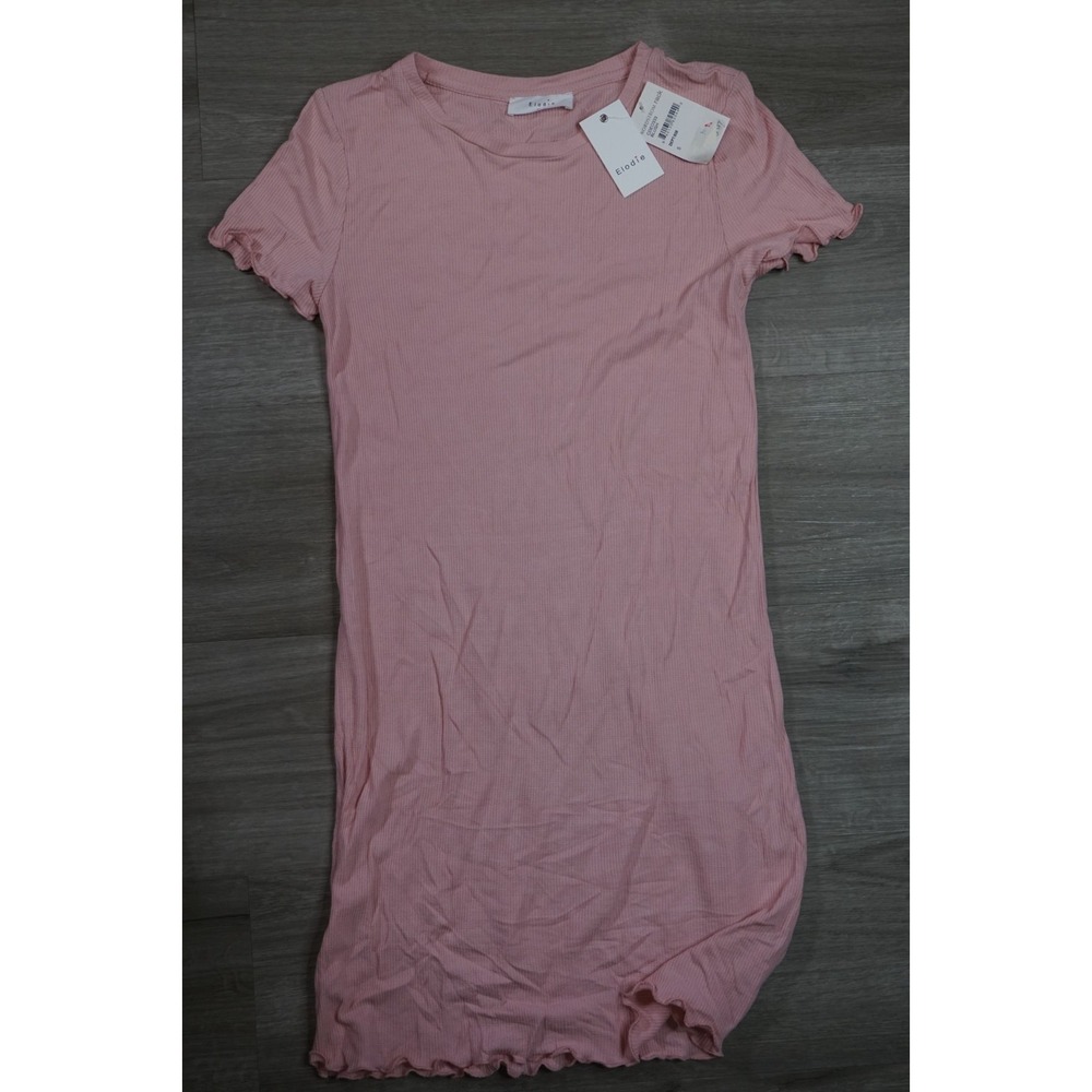New Elodie Women's Small Textured Knit Pink Short Sleeve Scalloped Shirt‎ Dress